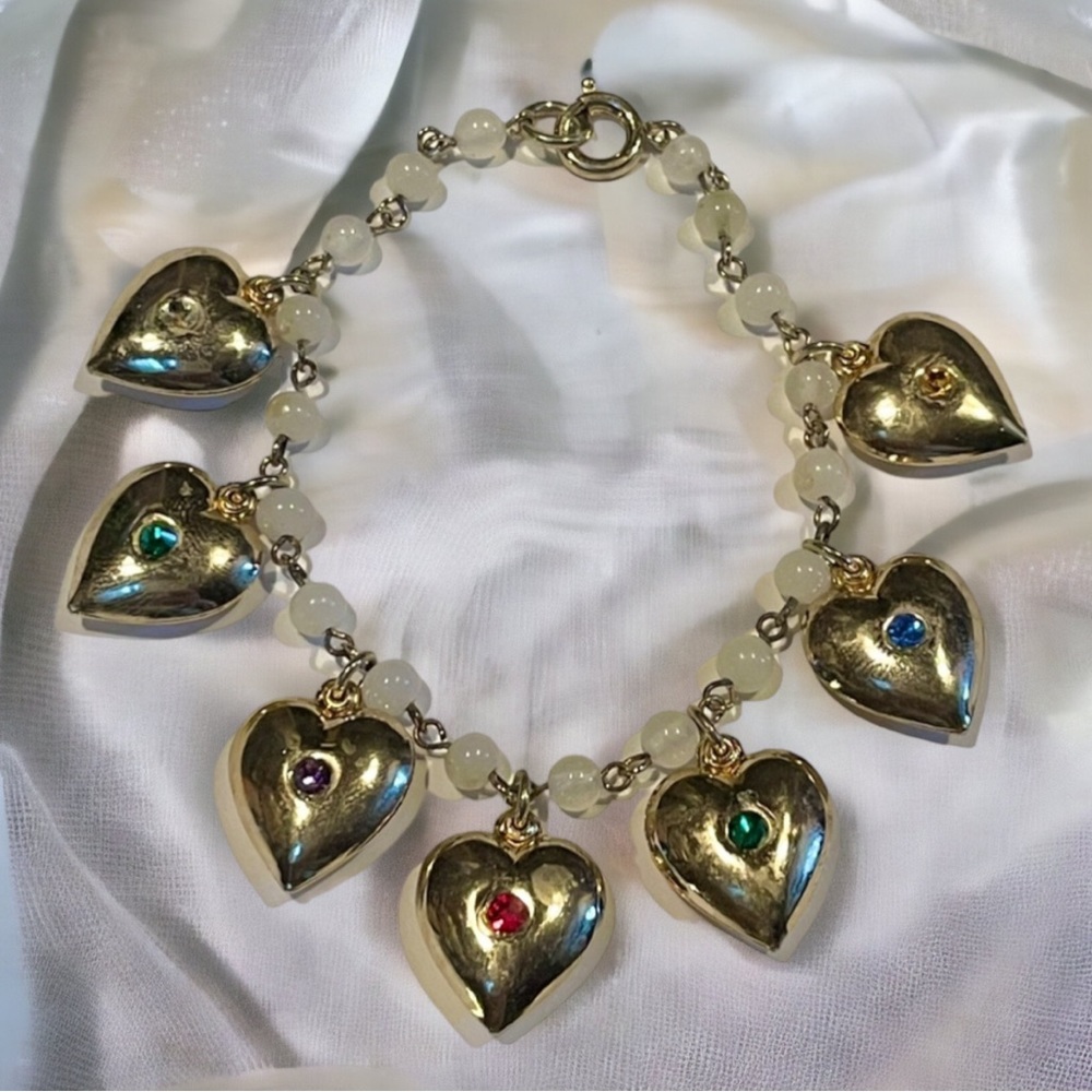 Vintage puffed heart charm bracelet